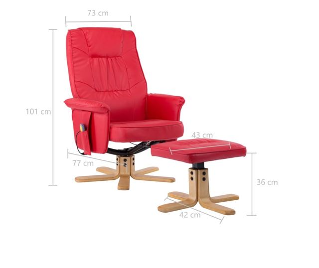 Naslonjač za masažu s tabureom, crveni, umjetna koža