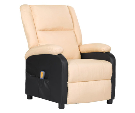 Rozkładany fotel masujący, elektryczny kremowy ekoskóra/tkanina