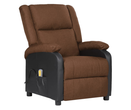 Rozkładany fotel masujący, elektryczny, brąz, ekoskóra/tkanina