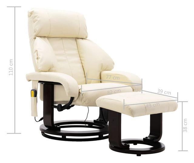 Naslonjač za masažu s nagibom za TV bijela krem eko koža