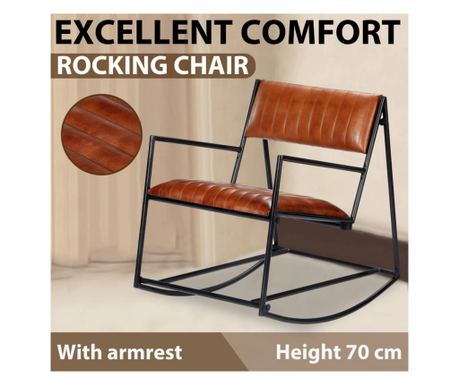 282903 Rocking Chair Brown Real Leather