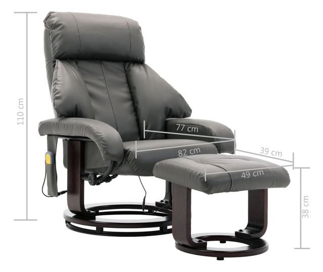 Naslonjač za masažu s nagibom za TV, sivi, eko koža