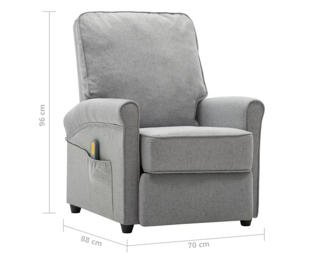 Naslonjač za masažu s nagibom, svijetlosiva, tekstilni materijal