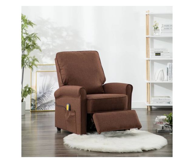 Naslonjač za masažu na razvlačenje, smeđi, tekstilni materijal