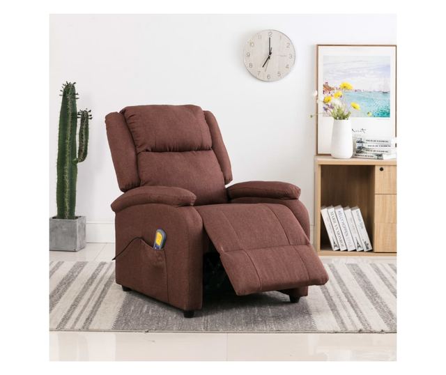 Naslonjač za masažu na razvlačenje, smeđi, tekstilni materijal