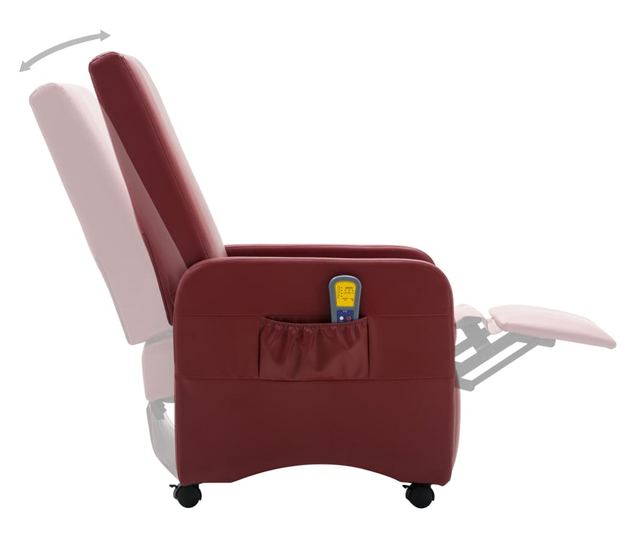 Naslonjač za masažu s nagibom, vinsko crvena, umjetna koža