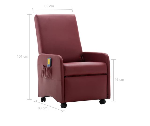 Naslonjač za masažu s nagibom, vinsko crvena, umjetna koža