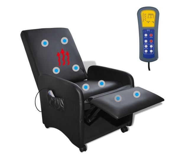 Masažna fotelja, crna, eko koža