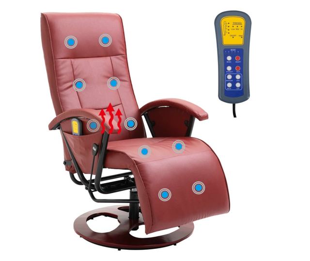 Masažna fotelja, vinsko crvena, eko koža