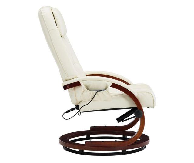 Masažna fotelja s taburetom, bijela krem, umjetna koža