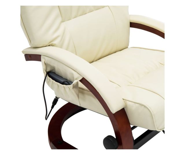 Masažna fotelja s taburetom, bijela krem, umjetna koža