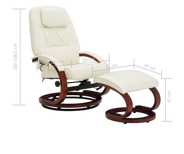 Masažna fotelja s taburetom, bijela krem, umjetna koža