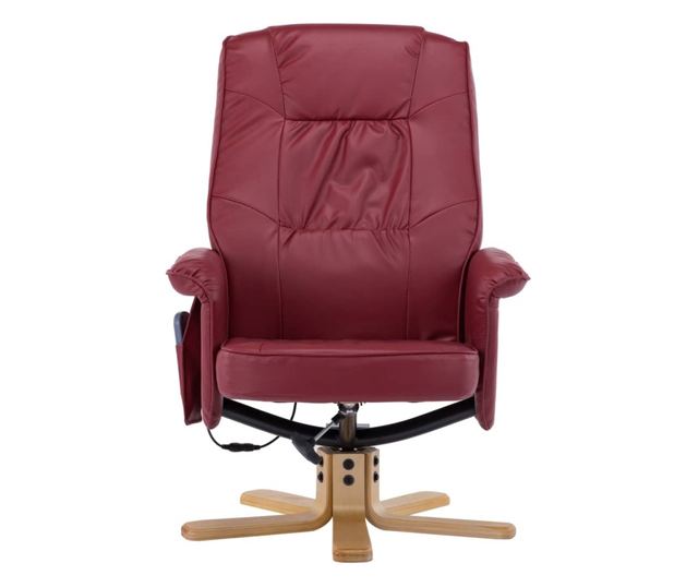 Naslonjač za masažu s tabureom, vinsko crvena, umjetna koža