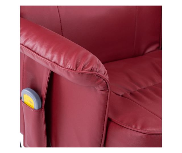 Naslonjač za masažu s tabureom, vinsko crvena, umjetna koža