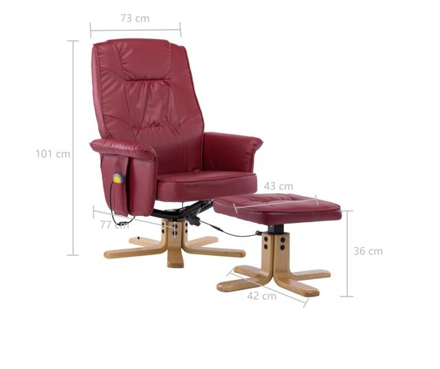 Naslonjač za masažu s tabureom, vinsko crvena, umjetna koža