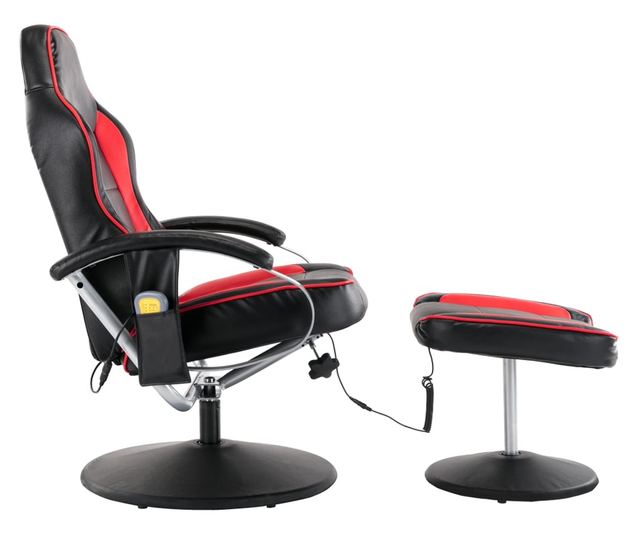 Naslonjač za masažu s naslonom, tabure, crno i crveno, umjetna koža