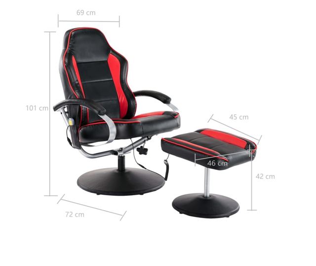 Naslonjač za masažu s naslonom, tabure, crno i crveno, umjetna koža