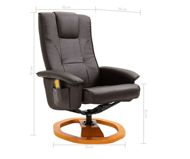 Masažna fotelja s taburetom, smeđa, eko koža