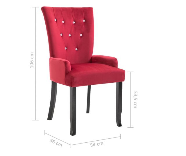 Kuhinjska stolica s naslonima za ruke, crvena, baršun