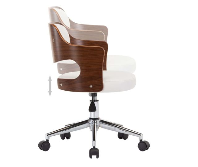 Vrtljivi stoli, 2 kosa, beli, upognjen les in umetno usnje