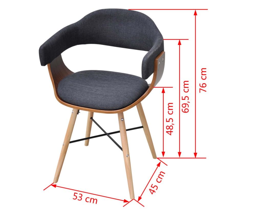 Трапезни столове, комплект от 2 броя, тъмно сиви, масивна дървесина и текстил - 7