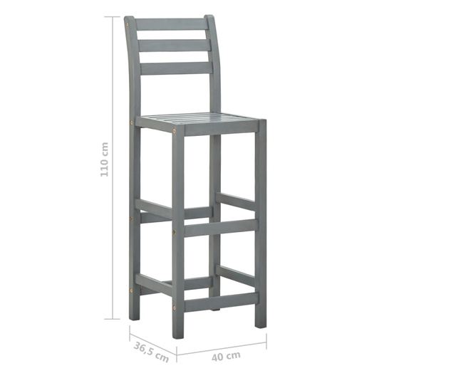 Scaune de bar, 4 buc., gri, lemn masiv de acacia