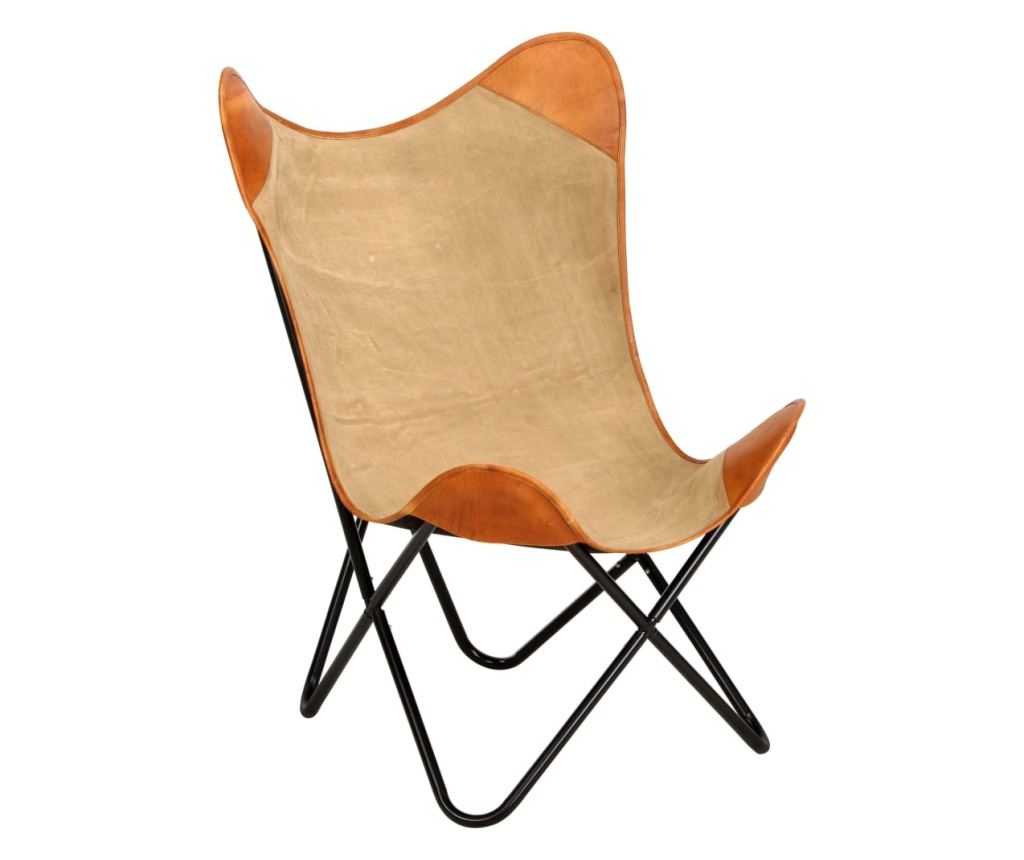 Пеперуден стол, кафяв, естествена кожа и плат - 11