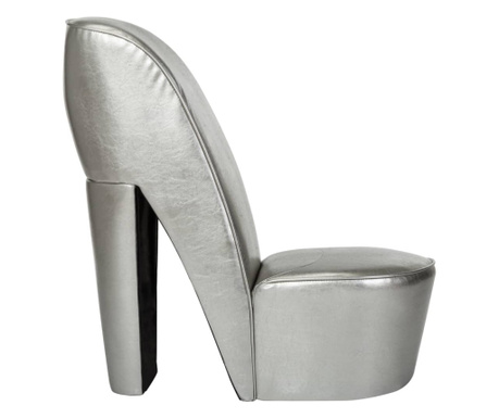 ezüstszínű magas sarkú cipő formájú műbőr szék