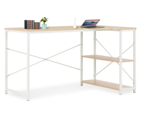 Компютърно бюро, бяло и дъб, 120x72x70 см