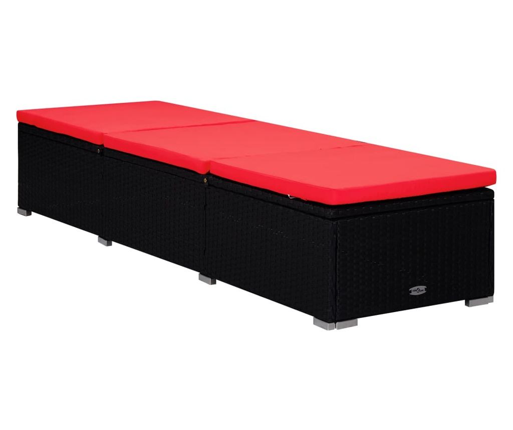 Градински шезлонги, комплект от 3 части с масичка, черен, полиратан - 3