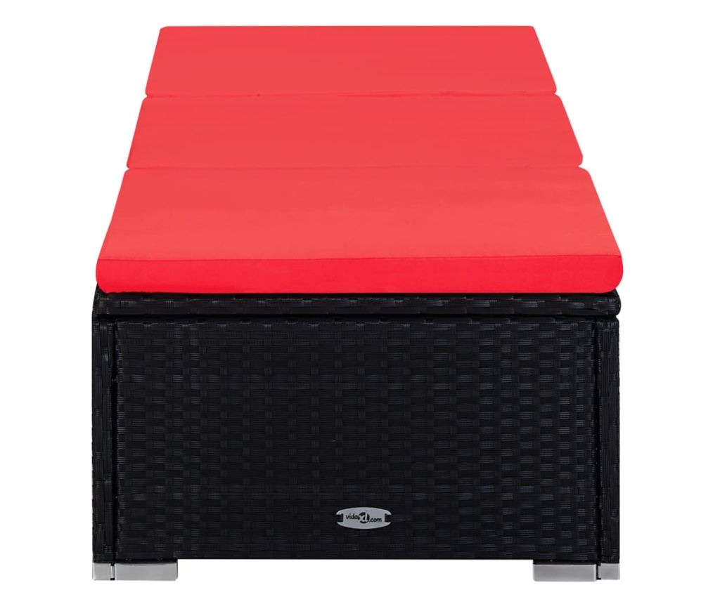 Градински шезлонги, комплект от 3 части с масичка, черен, полиратан - 2