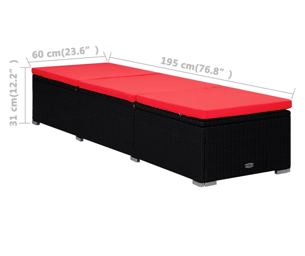 Градински шезлонги, комплект от 3 части с масичка, черен, полиратан - 9