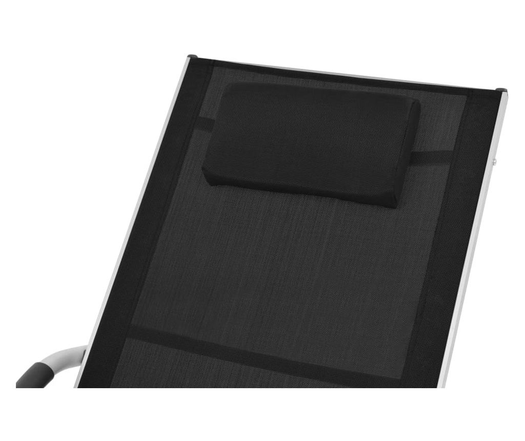 Ležalnik s blazino, črn, aluminij in tekstilen - 5