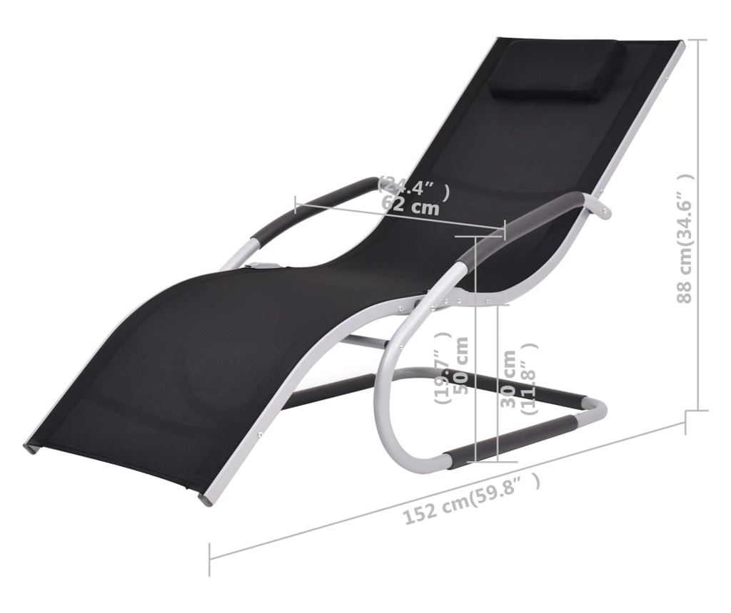 Ležalnik s blazino, črn, aluminij in tekstilen - 8