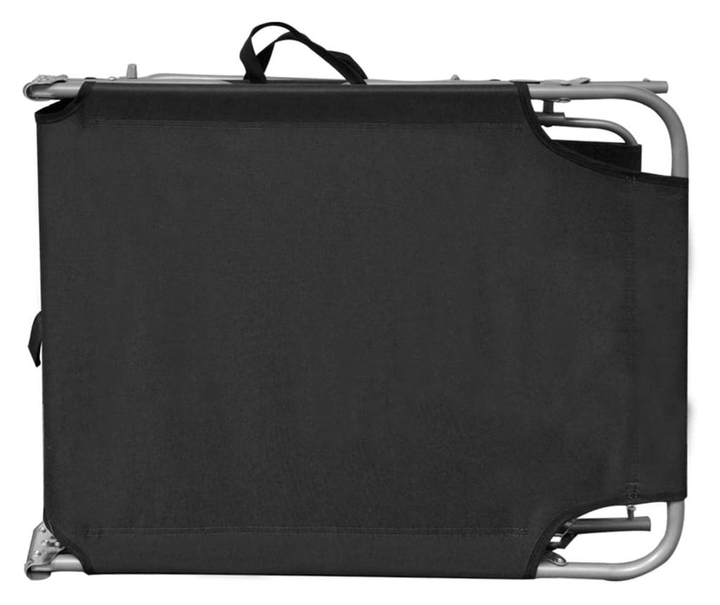 Zložljiv ležalnik s senčnikom, črn, aluminij - 4