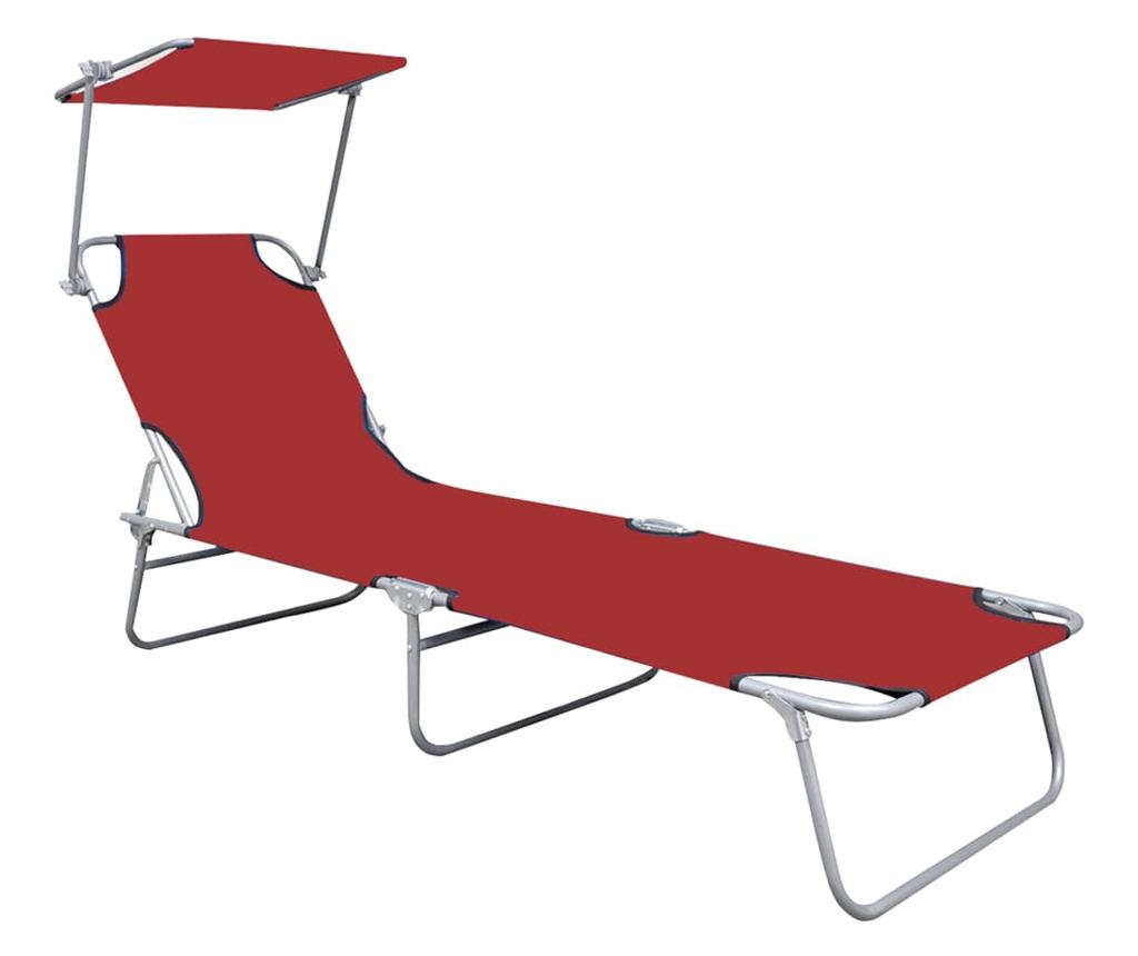 Zložljiv ležalnik s senčnikom, rdeč, aluminij - 2