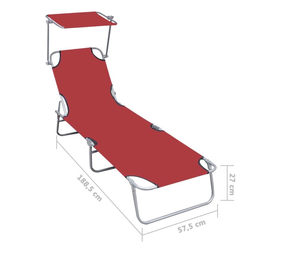 Zložljiv ležalnik s senčnikom, rdeč, aluminij - 7