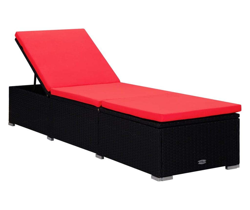 Градински шезлонги, комплект от 3 части с масичка, черен, полиратан - 4