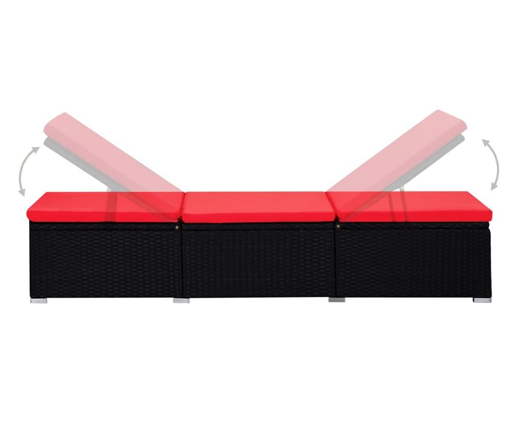 Градински шезлонги, комплект от 3 части с масичка, черен, полиратан - 5