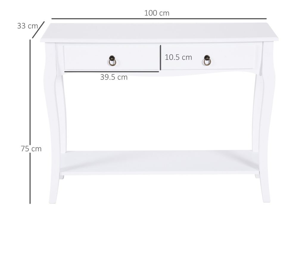 Homcom Tavolo Consola Pentru Hol, Alb, 100x33x76cm - 2