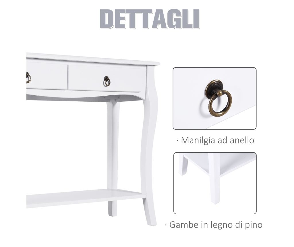 Homcom Tavolo Consola Pentru Hol, Alb, 100x33x76cm - 6