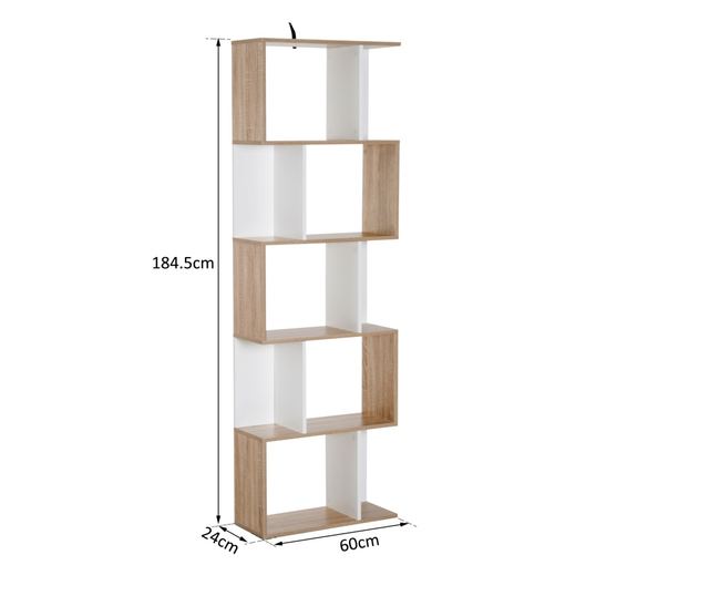 Homcom Librarie De Perete Moderna 5 Rafturi In Lemn Alb, 60x24x184.5cm