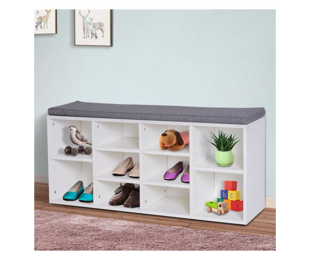 Homcom Bancuta Dulap Pantofi Cu Rafturi Reglabile In Lemn Alb Si Gri, 104x30x48cm - 3