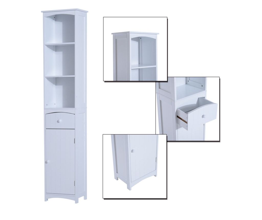 Homcom Mobilier Coloana Mdf Alba Pentru Baie 35x24x170cm - 2