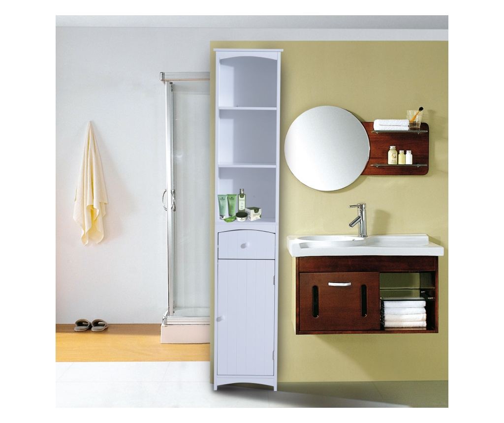 Homcom Mobilier Coloana Mdf Alba Pentru Baie 35x24x170cm - 3