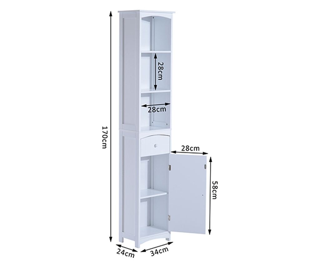 Homcom Mobilier Coloana Mdf Alba Pentru Baie 35x24x170cm - 4