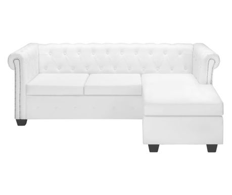 Chesterfield kavč L oblike umetno usnje bele barve