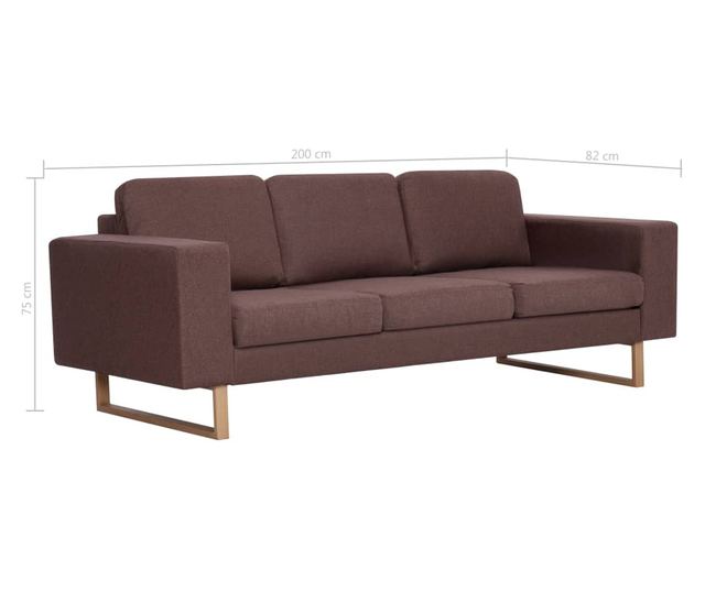 Диван с 3 места, кафяв, текстилна материя