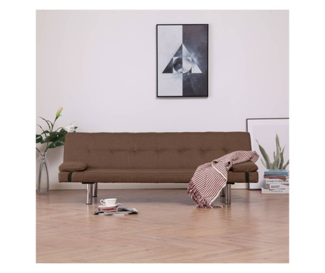 Разтегателен диван с две възглавници, кафяв, полиестер