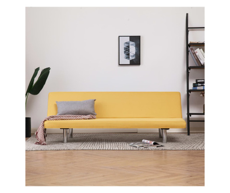 Разтегателен диван, жълт, полиестер